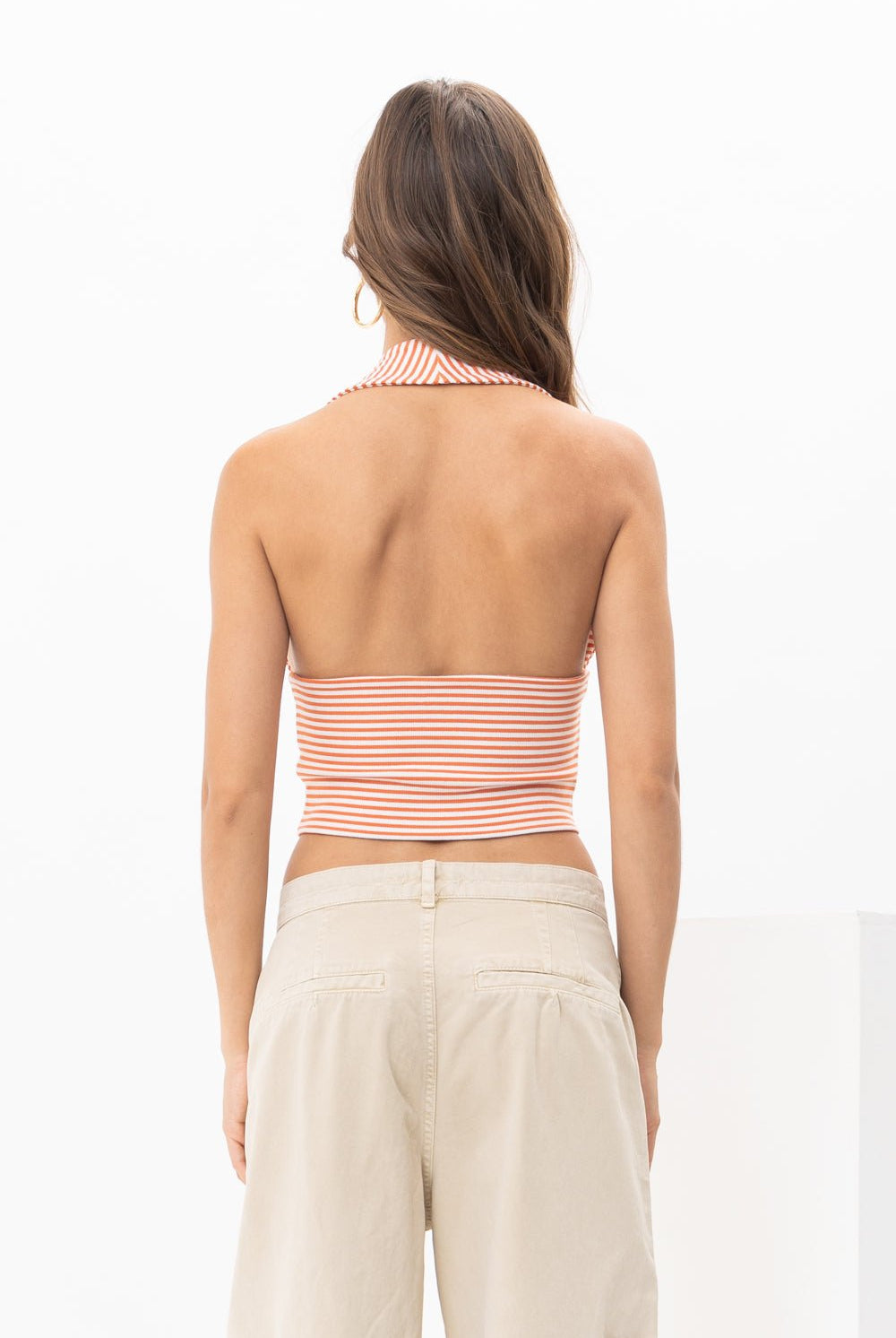 BECCA STRIPED RIB HALTER TOP - Ecozini