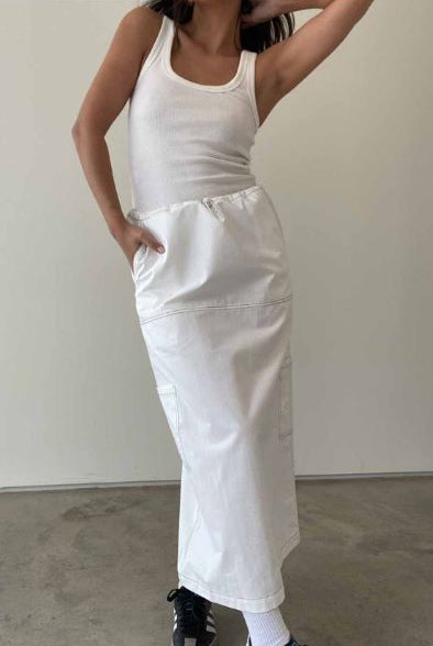 ZARIA CONTRAST STITCH CARGO MAXI SKIRT - Ecozini