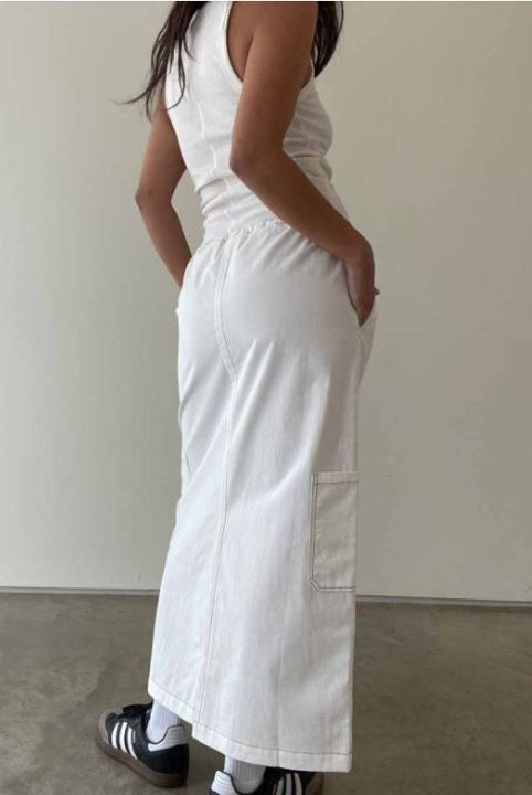 ZARIA CONTRAST STITCH CARGO MAXI SKIRT - Ecozini